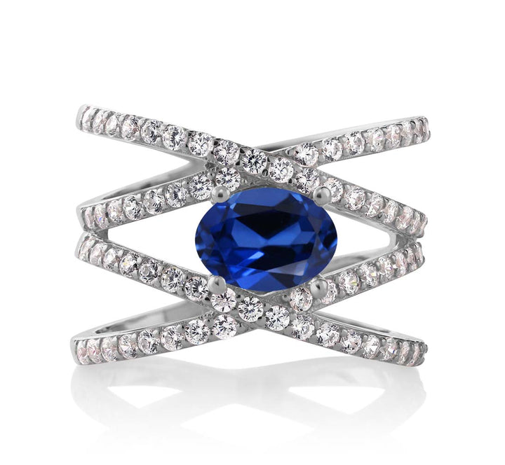 Blue Created Sapphire_5_Ring in 925 Sterling Silver
