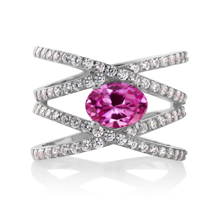 Pink Created Sapphire_5_Ring in 925 Sterling Silver