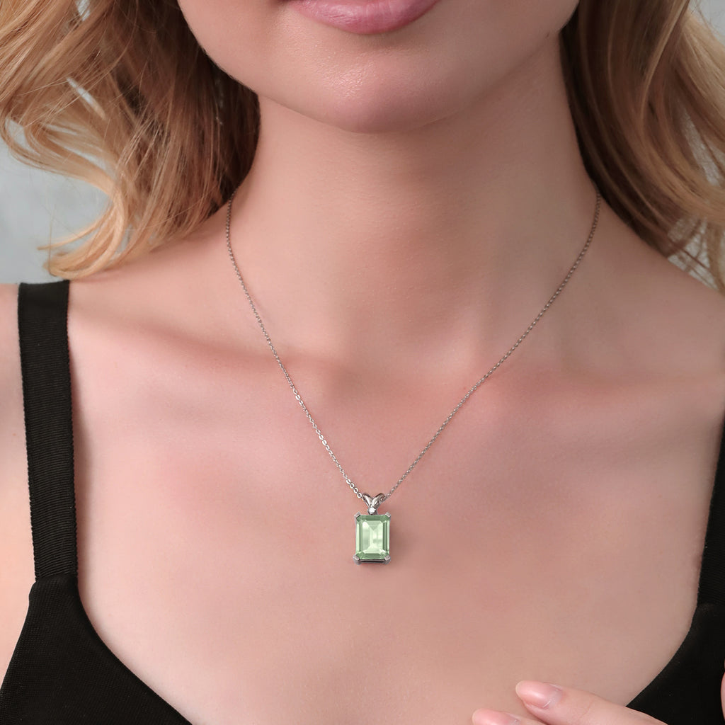 Prasiolite and Diamond_Pendant in 925 Sterling Silver