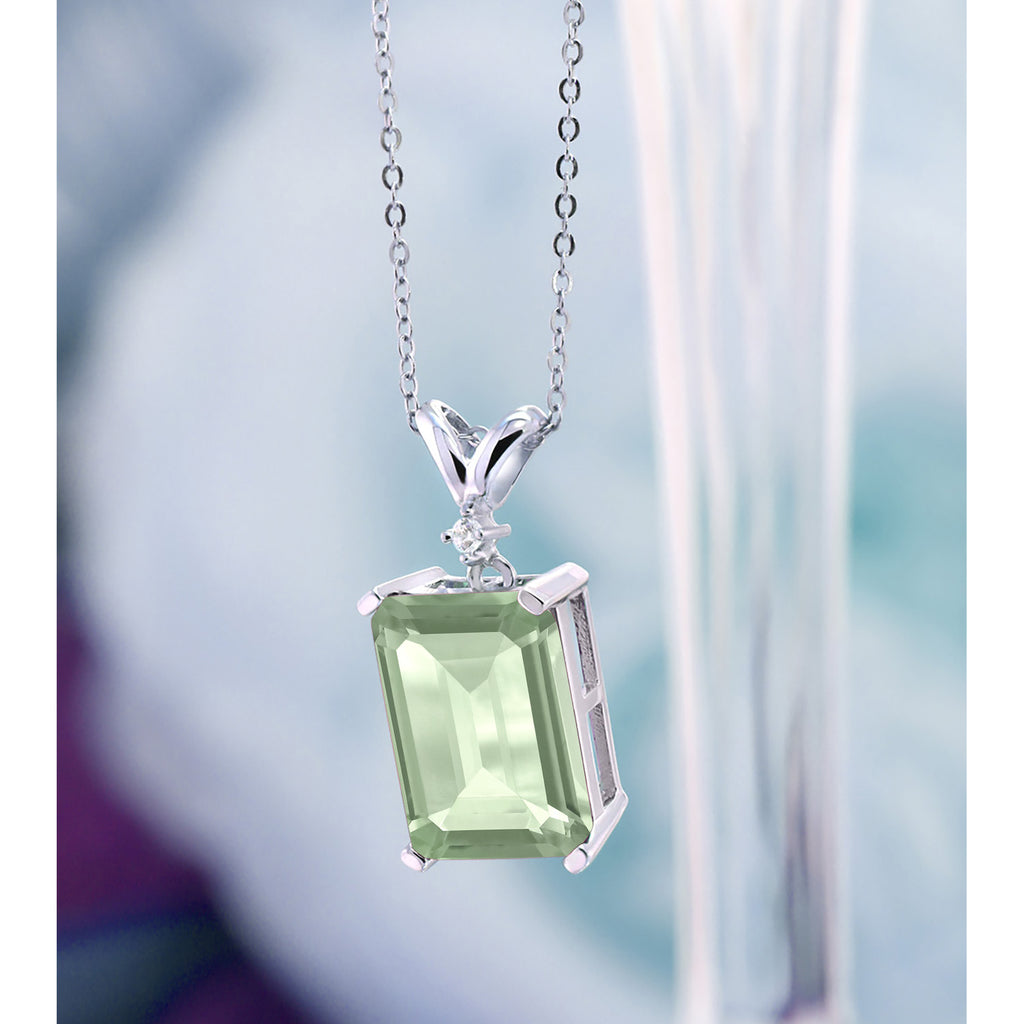 Prasiolite and Diamond_Pendant in 925 Sterling Silver