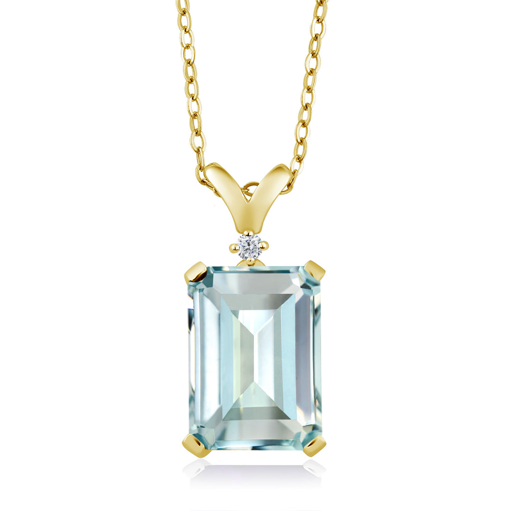 Created Aquamarine - March_Pendant in 925 Yellow Gold Plated Silver