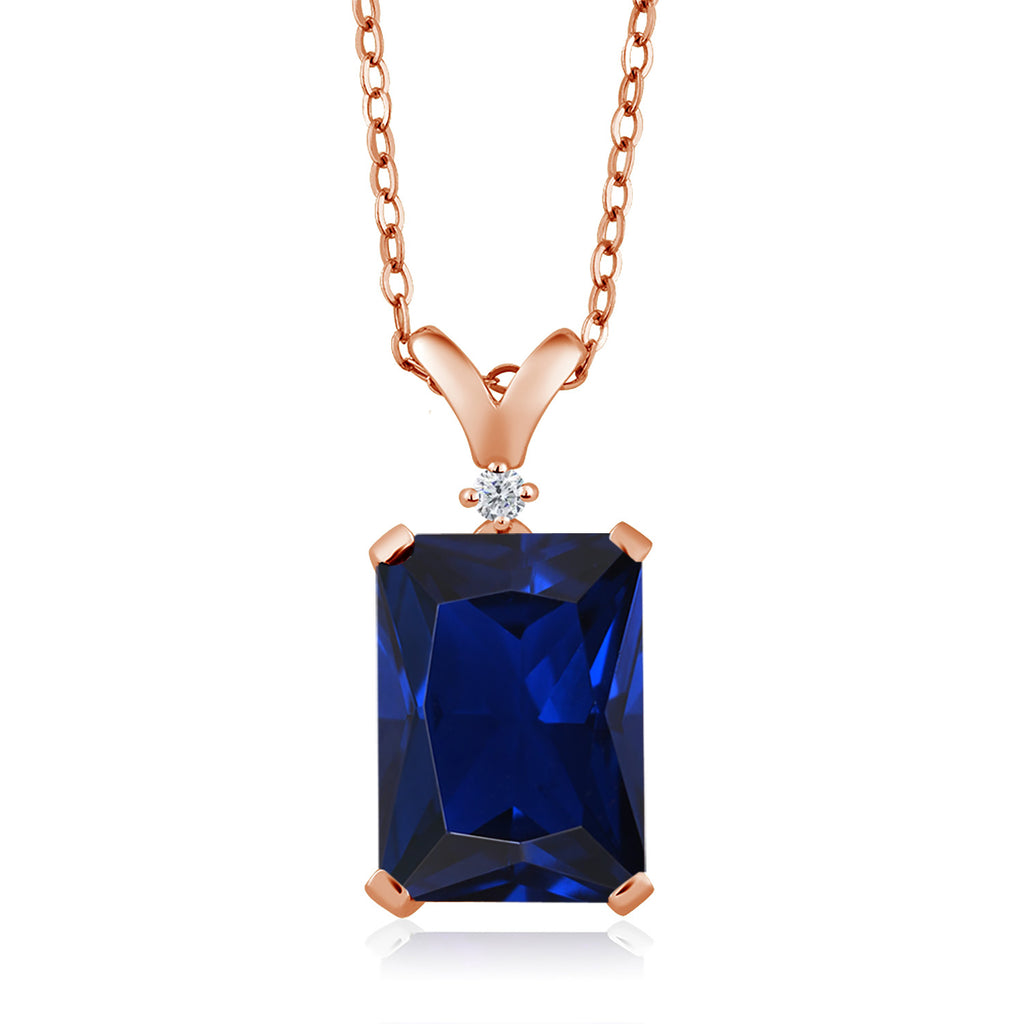 Blue Created Sapphire - September_Pendant in 925 Rose Gold Plated Silver