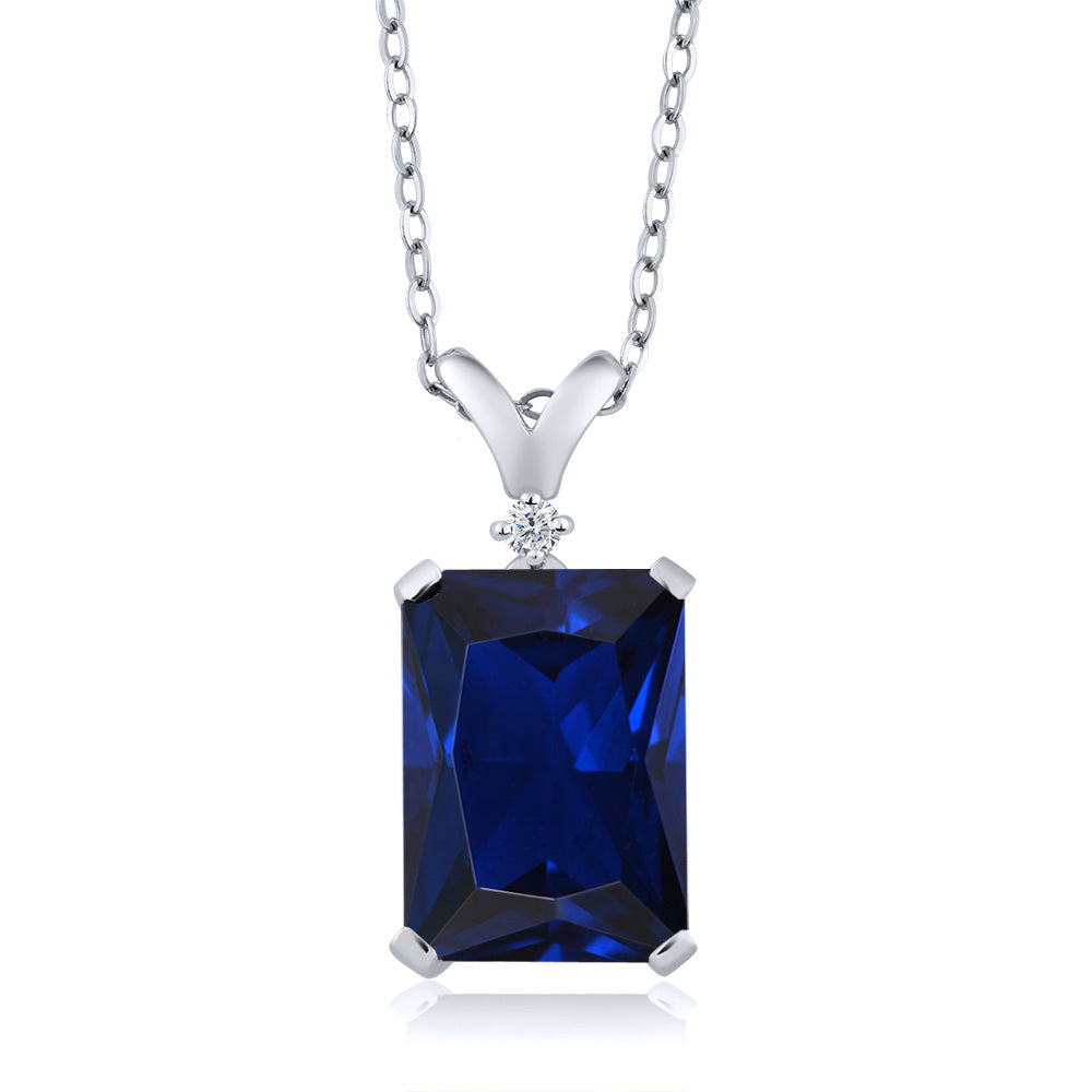 Blue Created Sapphire - September_Pendant in 925 Sterling Silver