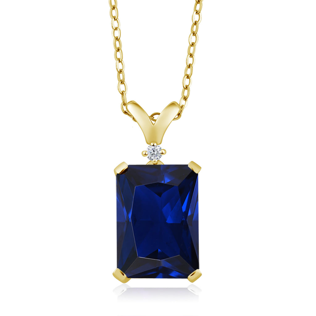 Blue Created Sapphire - September_Pendant in 925 Yellow Gold Plated Silver