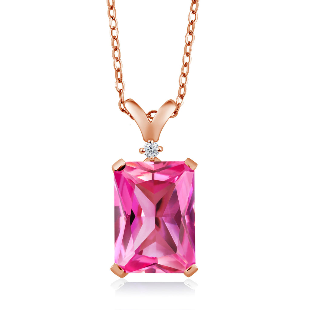 Pink Created Sapphire - September_Pendant in 925 Rose Gold Plated Silver