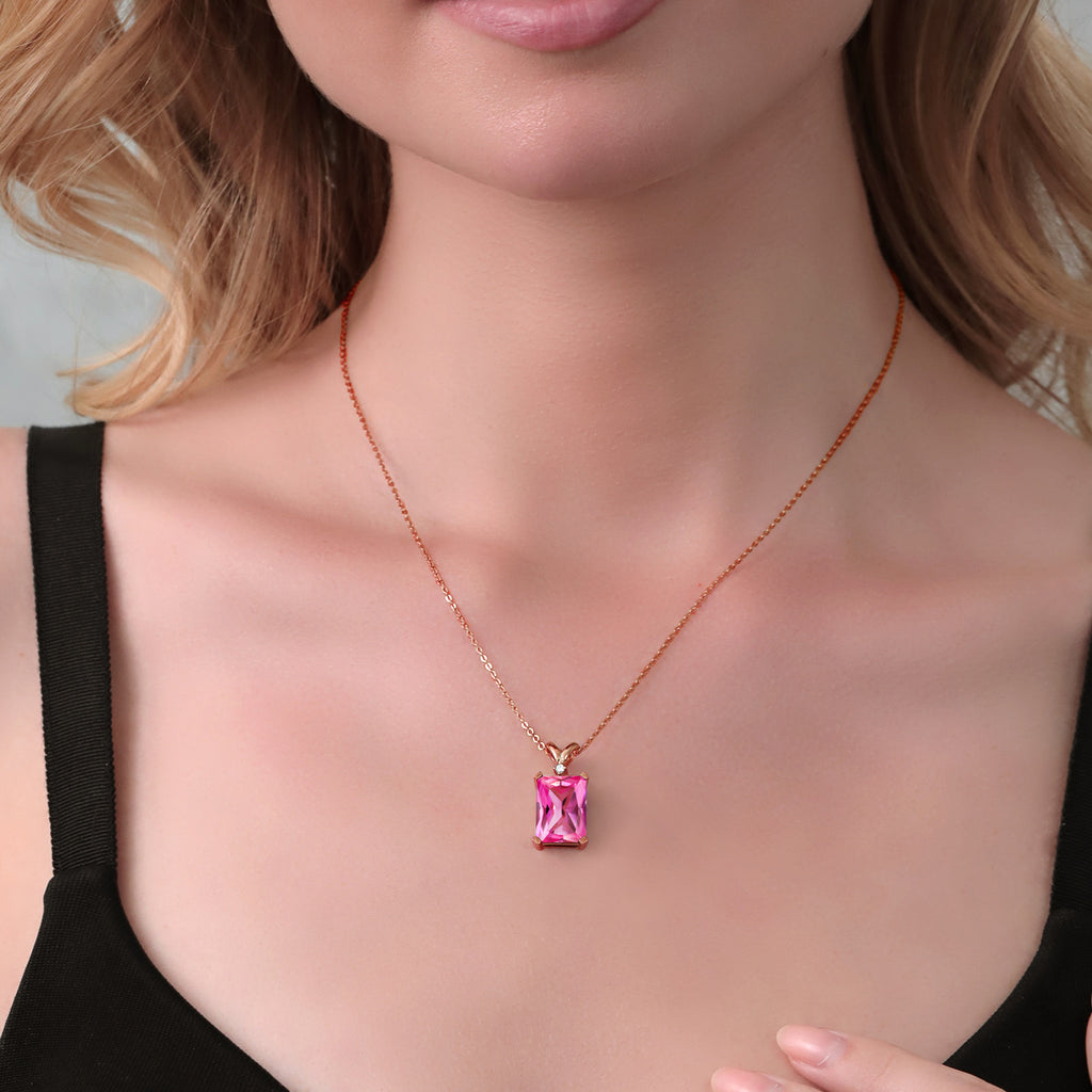 Created Sapphire and Diamond_Pendant in 925 Rose Gold Plated Silver