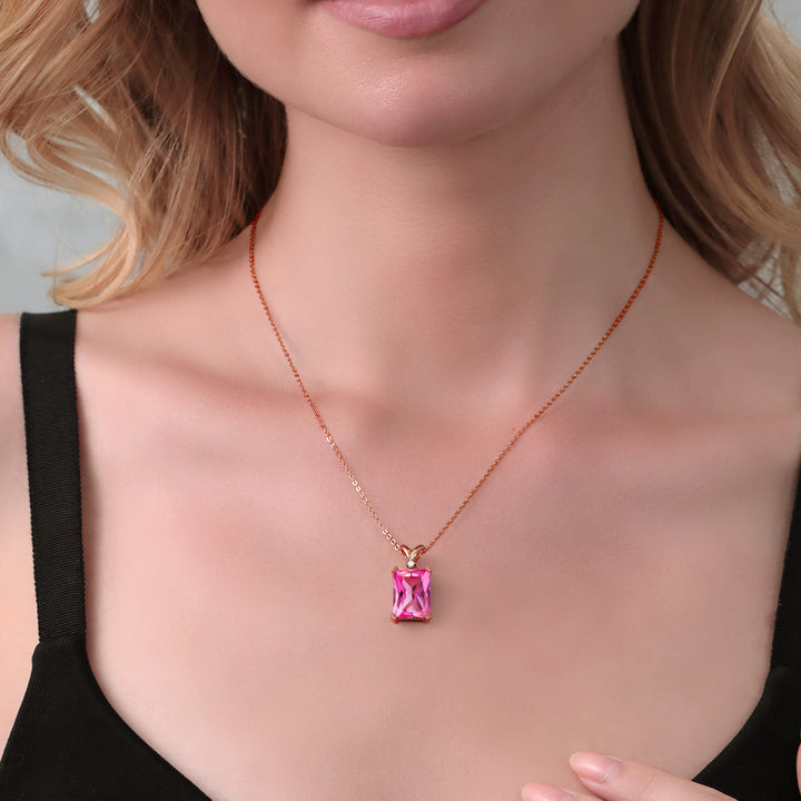 Created Sapphire and Diamond_Pendant in 925 Rose Gold Plated Silver