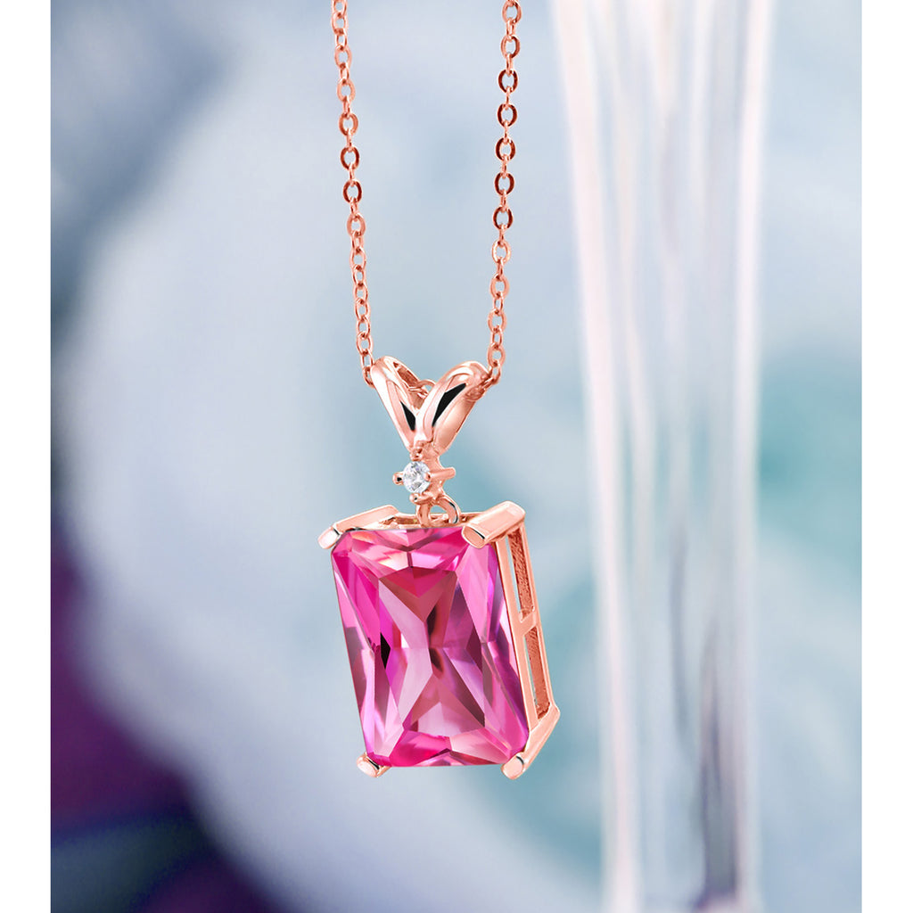 Created Sapphire and Diamond_Pendant in 925 Rose Gold Plated Silver