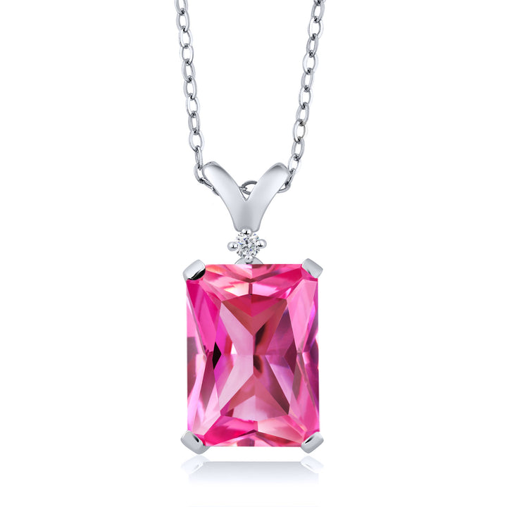 5-10 Cttw Gemstone Birthstone and White Diamond Pendant Necklace for Women | 925 Sterling Silver | Emerald Cut 14X10MM | Includes 18 Inch Chain | Fine Jewelry for Her Mom Wife