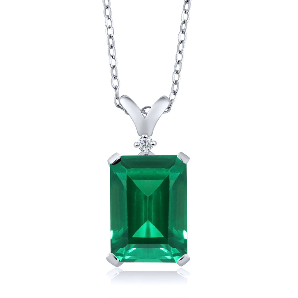 Gem Stone King 5-10 Cttw Gemstone Birthstone and White Diamond Pendant Necklace for Women | 925 Sterling Silver | Emerald Cut 14X10MM | Includes 18 Inch Chain | Fine Jewelry for Her Mom Wife