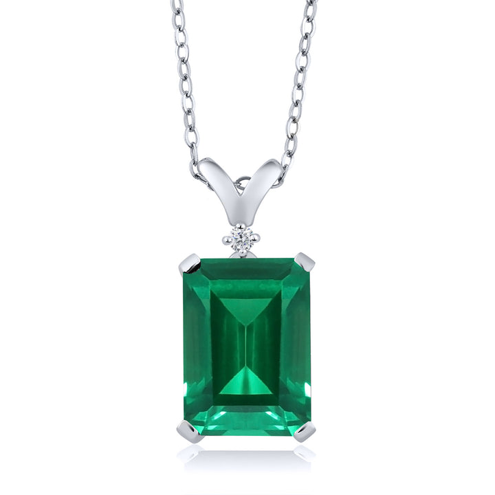 Gem Stone King 5-10 Cttw Gemstone Birthstone and White Diamond Pendant Necklace for Women | 925 Sterling Silver | Emerald Cut 14X10MM | Includes 18 Inch Chain | Fine Jewelry for Her Mom Wife