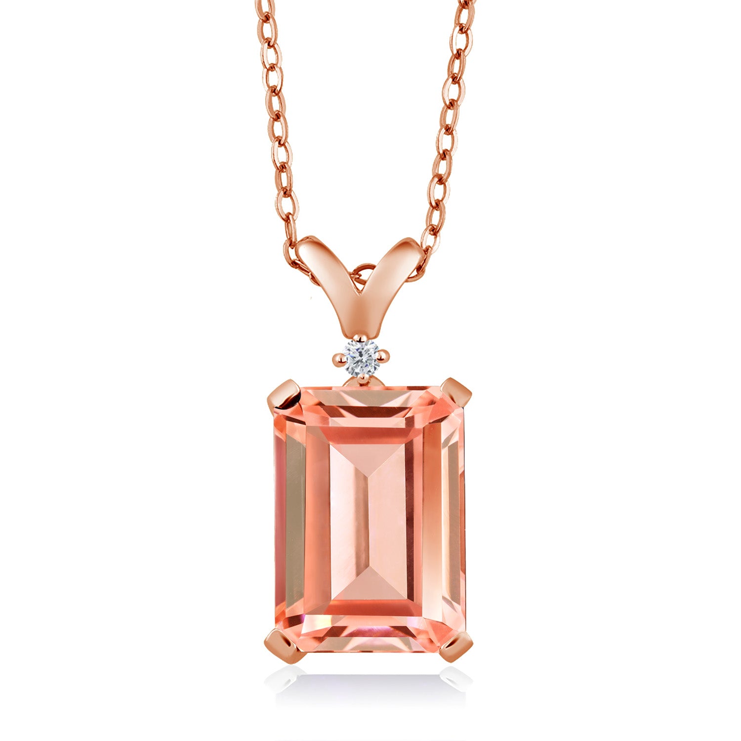 Peach Nano Morganite and White Diamond 18K Rose Gold Plated Silver Pendant Necklace For Women (6.32 Cttw, with 18 Inch Chain)