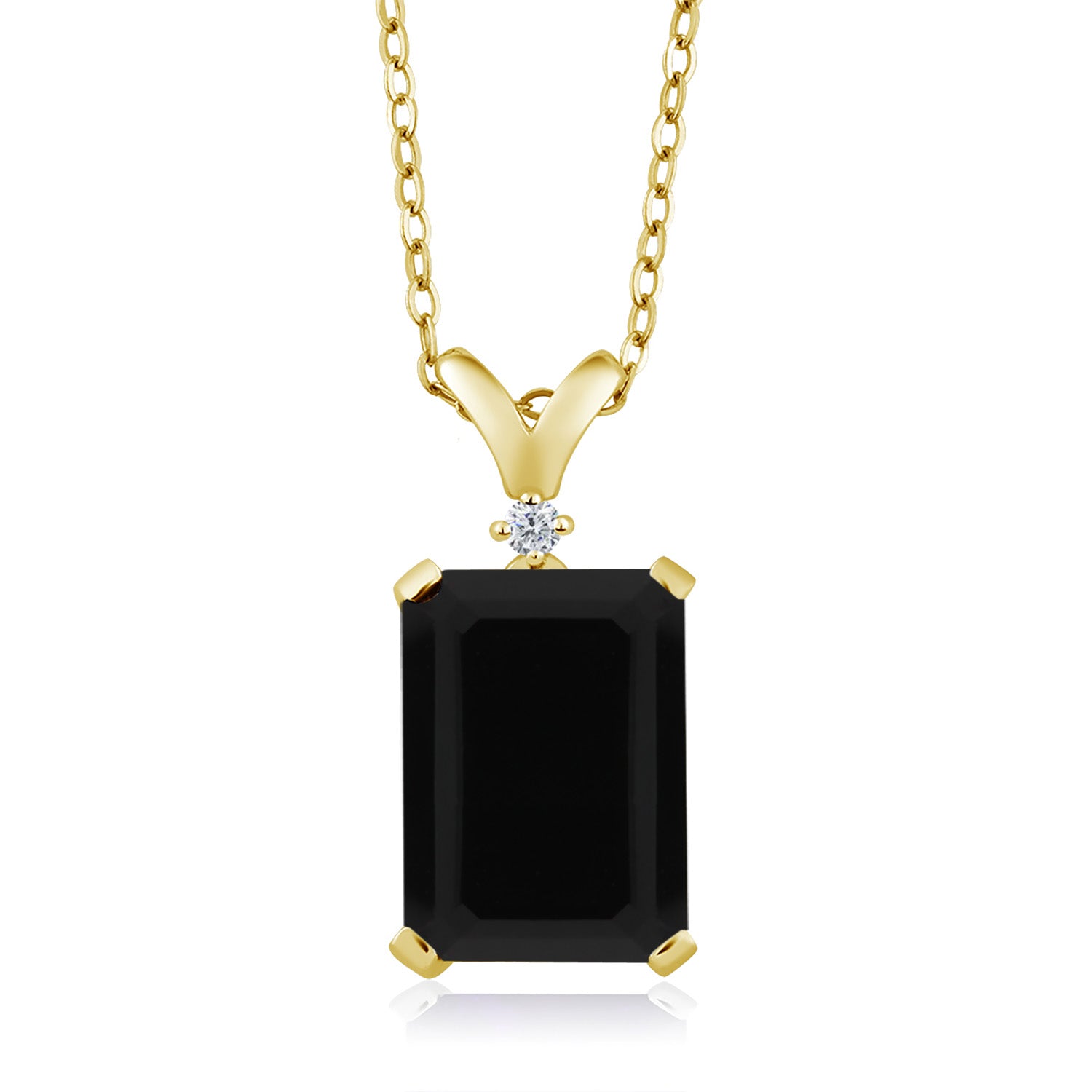 6.62 Cttw Black Onyx and White Diamond Jewelry Pendant Necklace For Women Set In 18K Yellow Gold Plated Silver | Gemstone Birthstone | 14X10MM Emerald Cut | With 18 Inch Chain