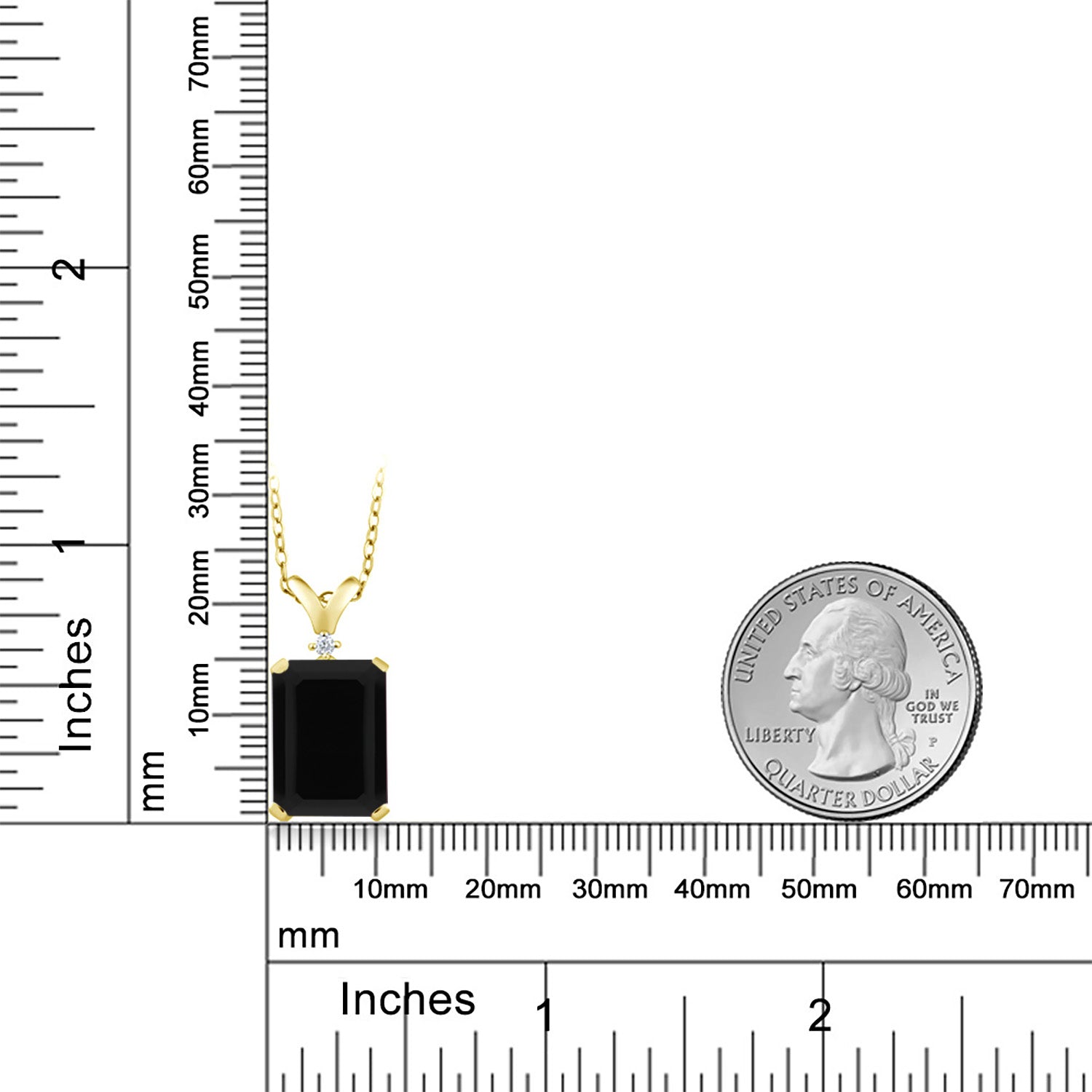 6.62 Cttw Black Onyx and White Diamond Jewelry Pendant Necklace For Women Set In 18K Yellow Gold Plated Silver | Gemstone Birthstone | 14X10MM Emerald Cut | With 18 Inch Chain