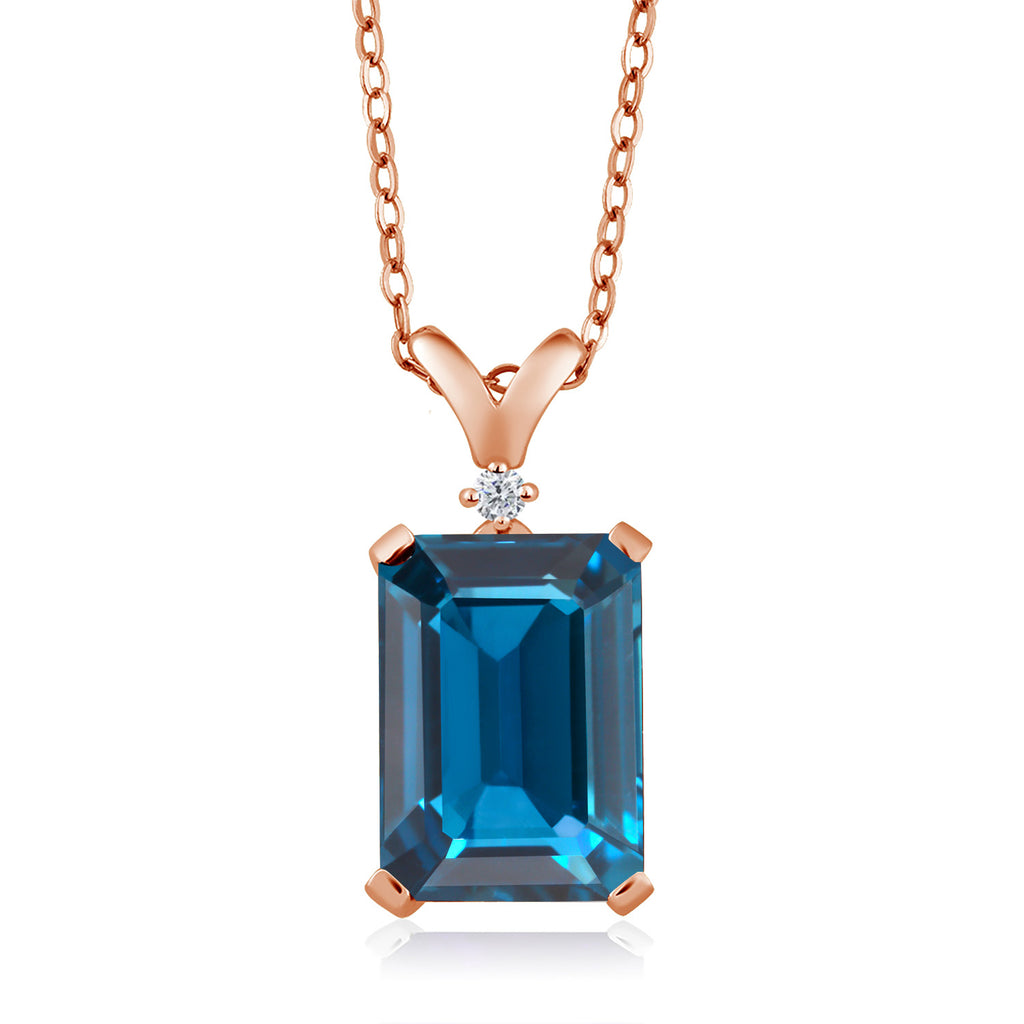 London Blue Topaz - November_Pendant in 925 Rose Gold Plated Silver