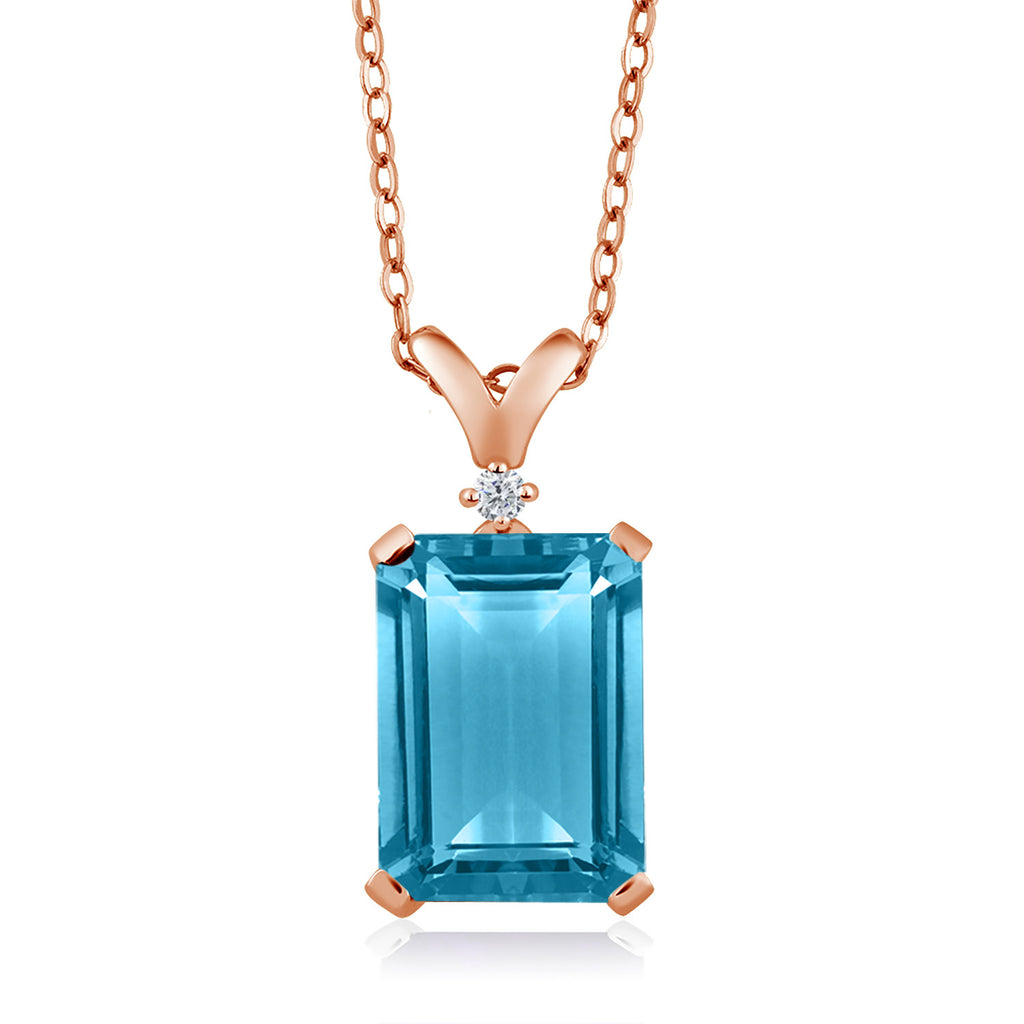Swiss Blue Topaz - November_Pendant in 925 Rose Gold Plated Silver