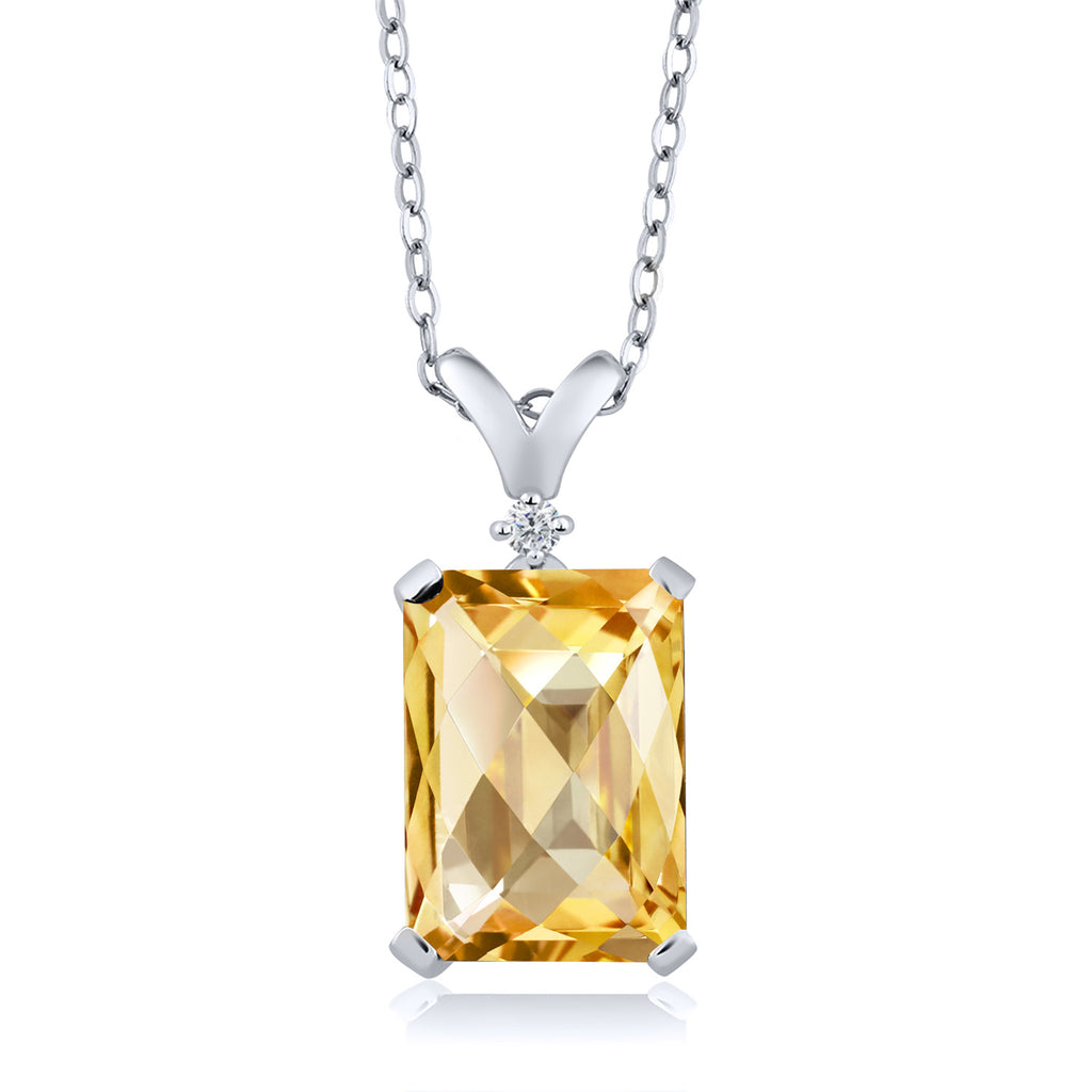 Citrine-Checkerboard - November_Pendant in 925 Sterling Silver