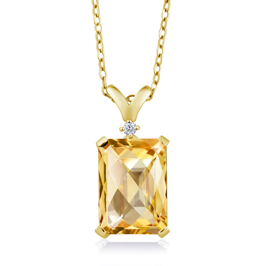 Citrine-Checkerboard - November_Pendant in 925 Yellow Gold Plated Silver