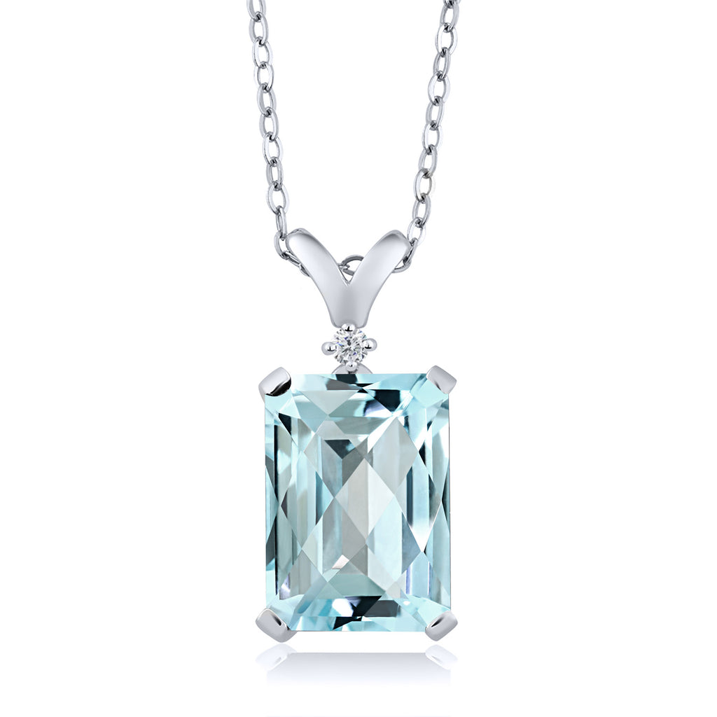 Sky Blue Topaz-Checkerboard - November_Pendant in 925 Sterling Silver
