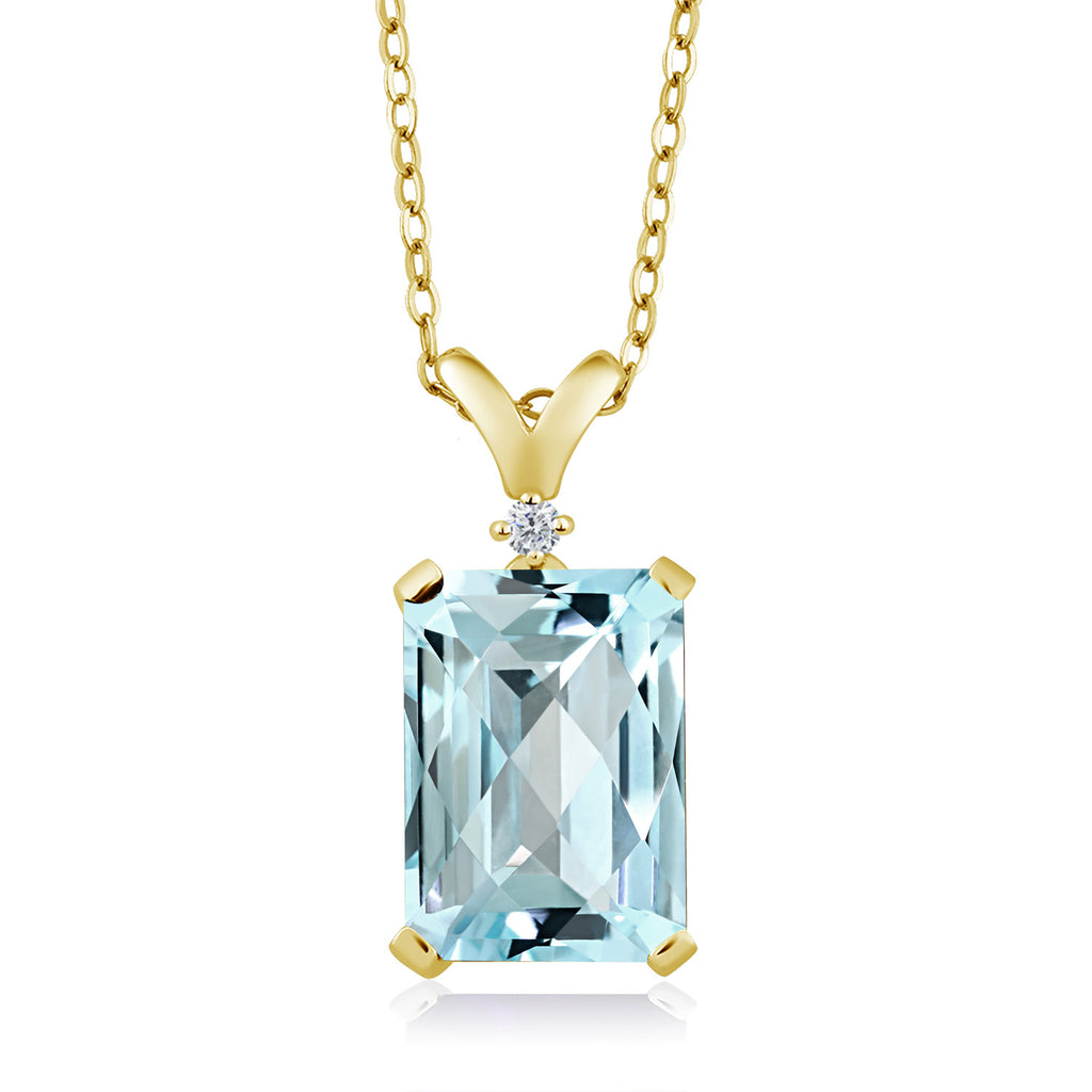 Sky Blue Topaz-Checkerboard - November_Pendant in 925 Yellow Gold Plated Silver