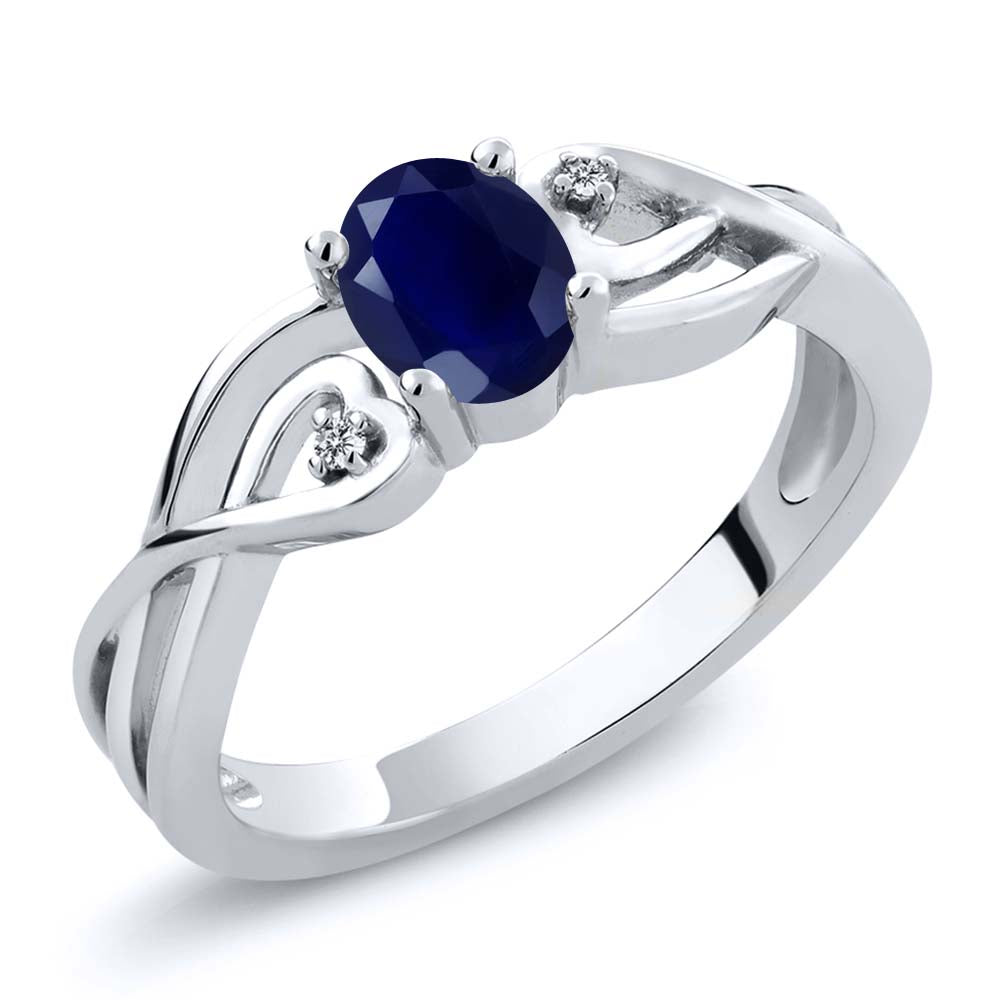 925 Sterling Silver Oval Blue Sapphire and White Lab Grown Diamond 3 Stone Engagement Ring For Women (0.56 Cttw, Gemstone Birthstone, Available In Size 5, 6, 7, 8, 9)