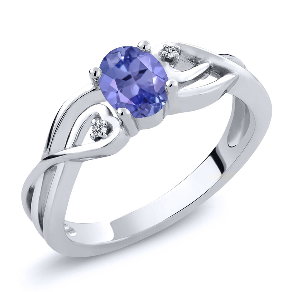 925 Sterling Silver Oval Blue Tanzanite and White Lab Grown Diamond Engagement Ring For Women (0.46 Cttw, Gemstone Birthstone, Available in size 5, 6, 7, 8, 9)