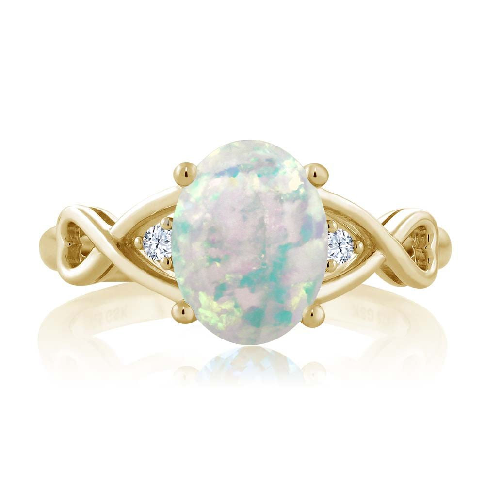 18K Yellow Gold Plated Silver Cabochon White Simulated Opal Ring For Women | 0.69 Cttw | Oval 9X7MM | Available In Size 5, 6, 7, 8, 9