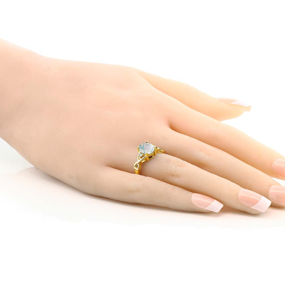 18K Yellow Gold Plated Silver Cabochon White Simulated Opal Ring For Women | 0.69 Cttw | Oval 9X7MM | Available In Size 5, 6, 7, 8, 9