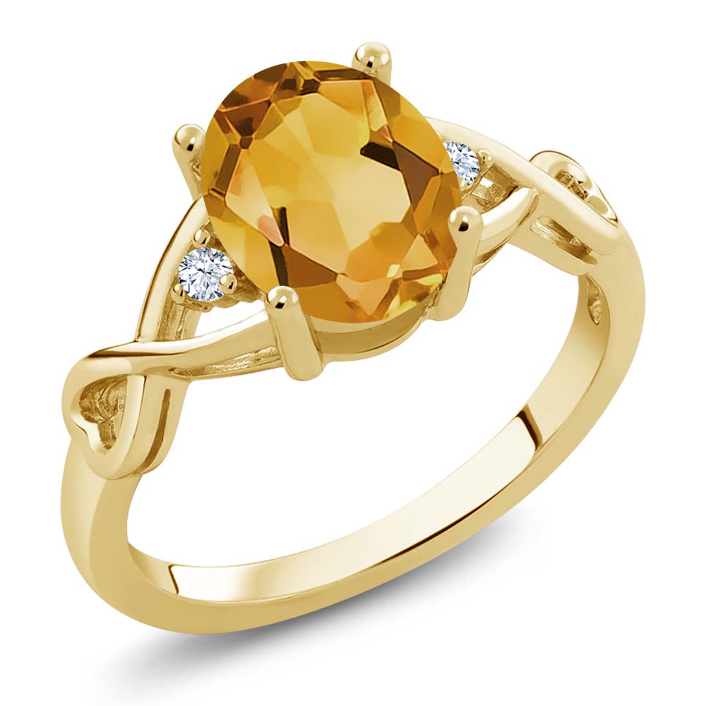 18K Yellow Gold Plated Silver Yellow Citrine and White Topaz Engagement Ring For Women | 1.55 Cttw | Oval 9X7MM | Gemstone Birthstone | Ring Size 5-9