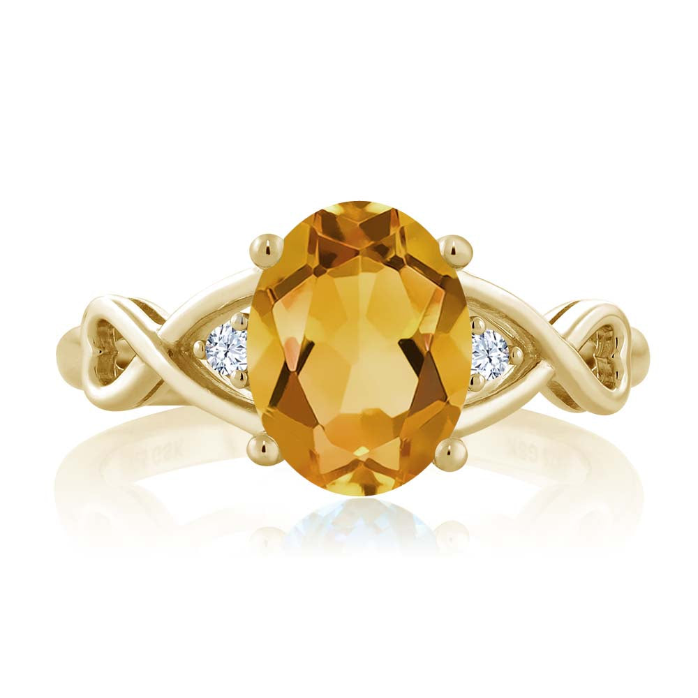 18K Yellow Gold Plated Silver Yellow Citrine and White Topaz Engagement Ring For Women | 1.55 Cttw | Oval 9X7MM | Gemstone Birthstone | Ring Size 5-9