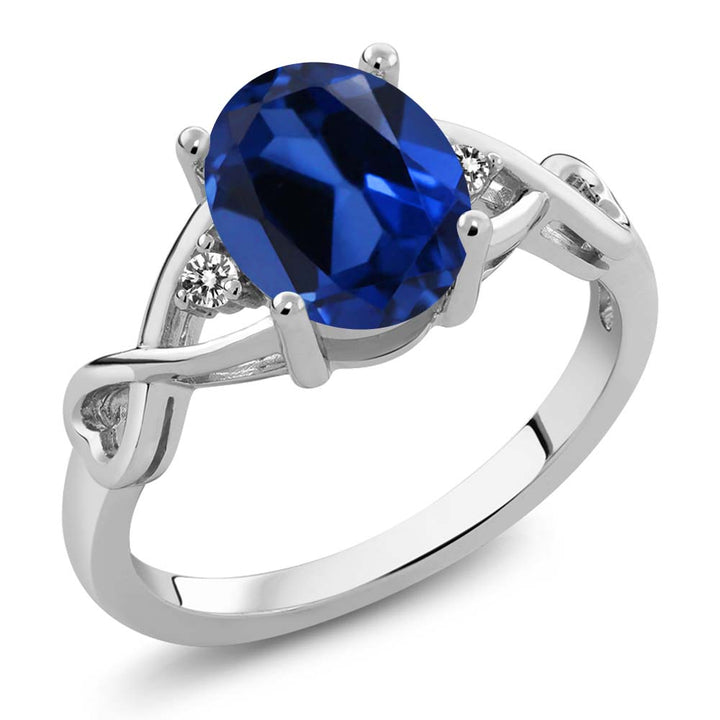 Blue Created Sapphire_8_Ring in 925 Sterling Silver