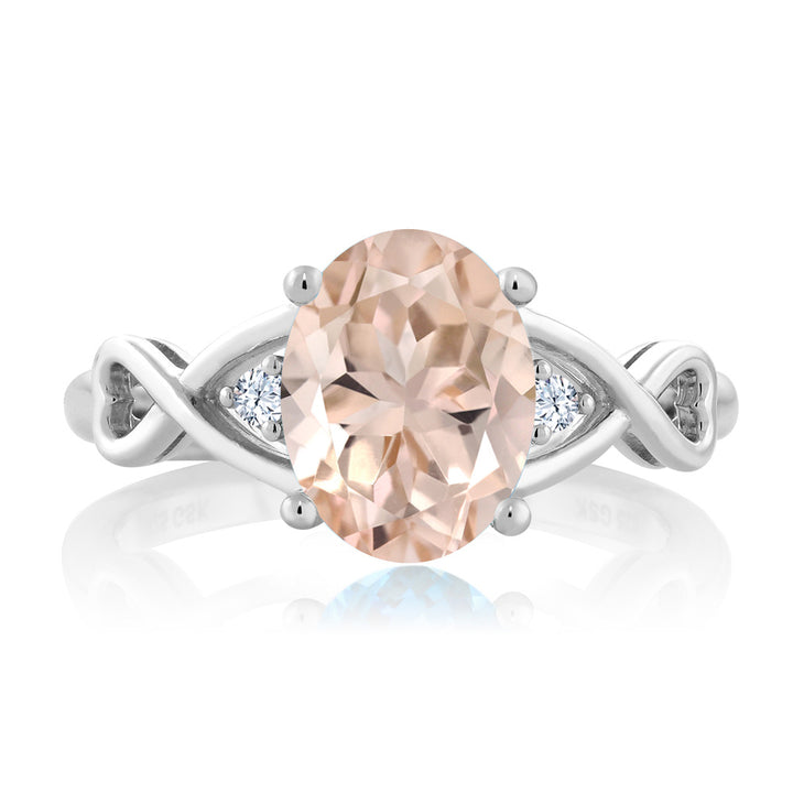 925 Sterling Silver Peach Morganite and White Topaz Women's Ring (1.65 Cttw Oval 9X7MM Available in size 5, 6, 7, 8, 9)