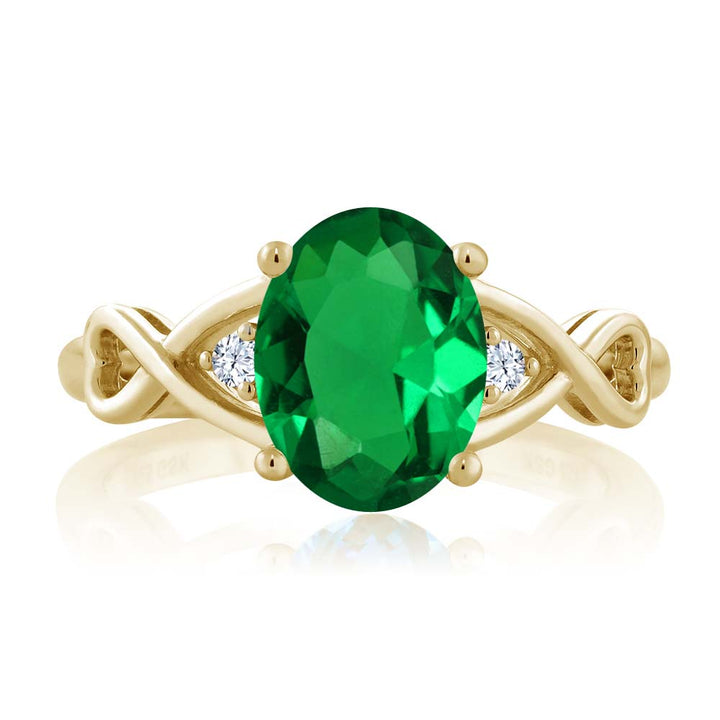 1.55 Cttw 18K Yellow Gold Plated Silver Green Simulated Emerald and White Topaz Ring For Women | Oval 9X7MM | Available in size 5, 6, 7, 8, 9