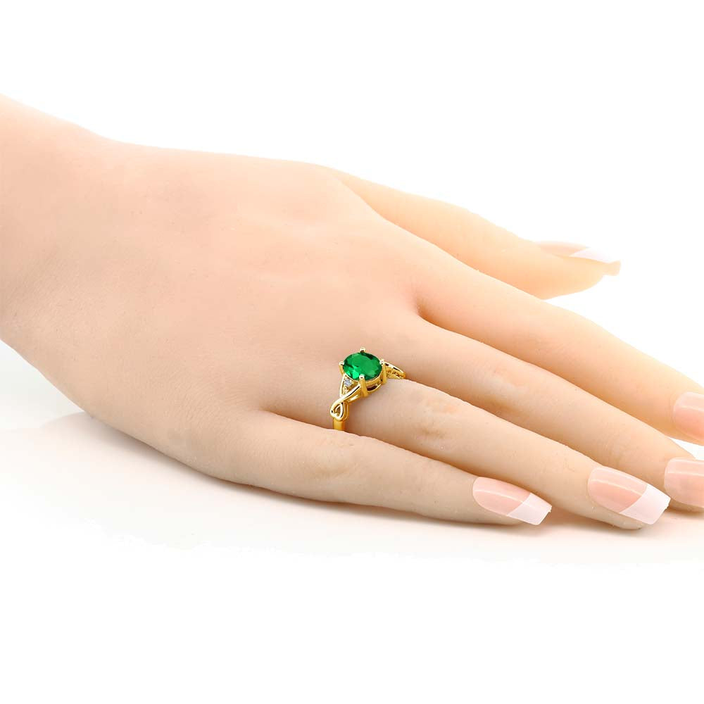 1.55 Cttw 18K Yellow Gold Plated Silver Green Simulated Emerald and White Topaz Ring For Women | Oval 9X7MM | Available in size 5, 6, 7, 8, 9