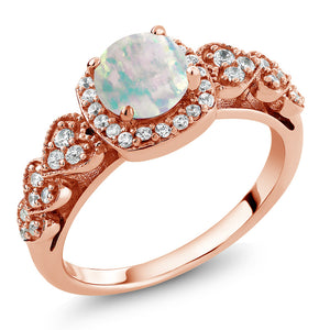 White Simulated Opal-Cabochon - October_7_Ring in 925 Rose Gold Plated Silver