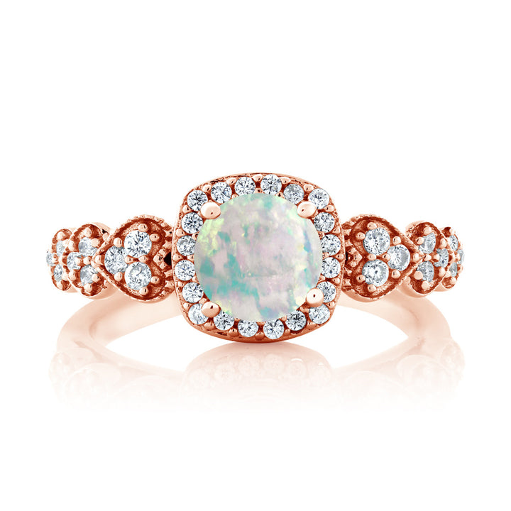 White Simulated Opal-Cabochon - October_7_Ring in 18K Rose Gold Plated Silver