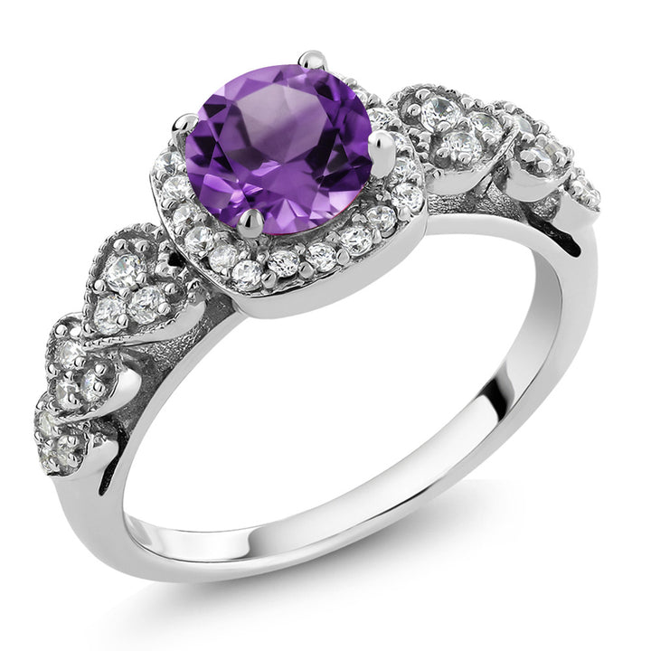 925 Sterling Silver Purple Amethyst Gemstone Birthstone Engagement Ring For Women (1.02 Cttw, Round 6MM, Gemstone Birthstone, Available In Size 5, 6, 7, 8, 9)