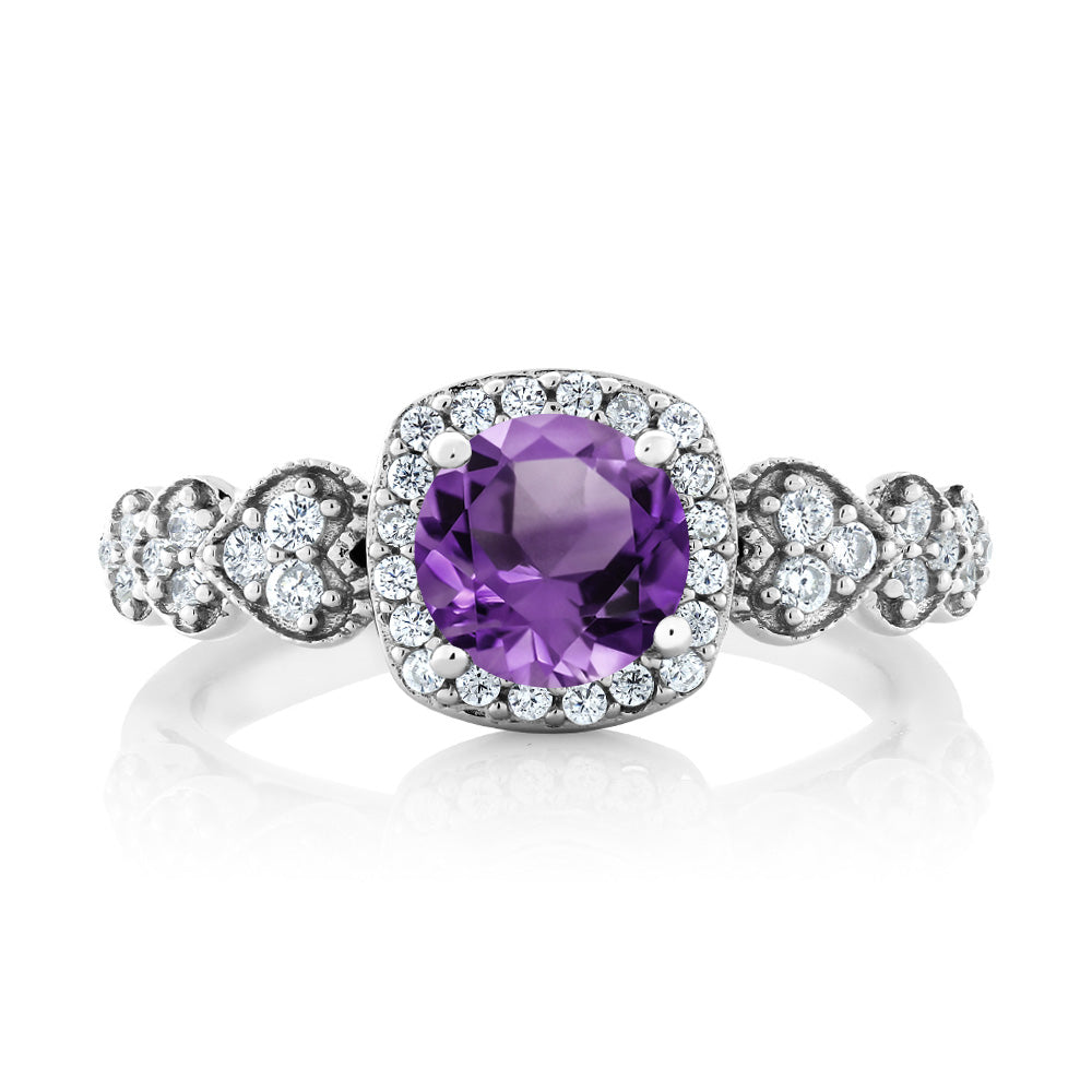 925 Sterling Silver Purple Amethyst Gemstone Birthstone Engagement Ring For Women (1.02 Cttw, Round 6MM, Gemstone Birthstone, Available In Size 5, 6, 7, 8, 9)