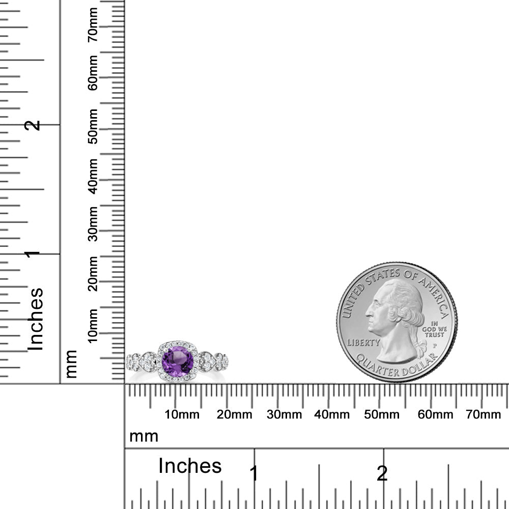 925 Sterling Silver Purple Amethyst Gemstone Birthstone Engagement Ring For Women (1.02 Cttw, Round 6MM, Gemstone Birthstone, Available In Size 5, 6, 7, 8, 9)