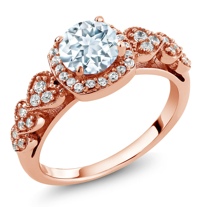 Aquamarine - March_5_Ring in 925 Rose Gold Plated Silver