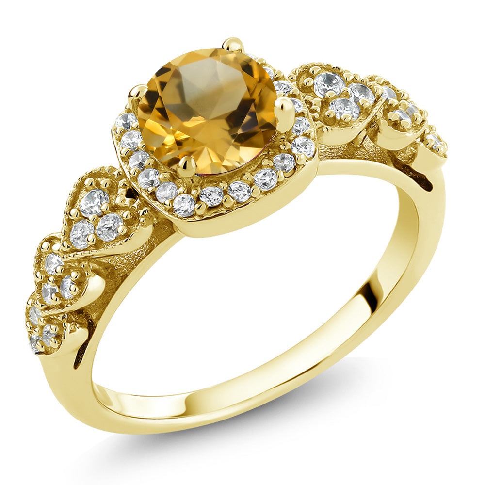 Citrine - November_5_Ring in 925 Yellow Gold Plated Silver