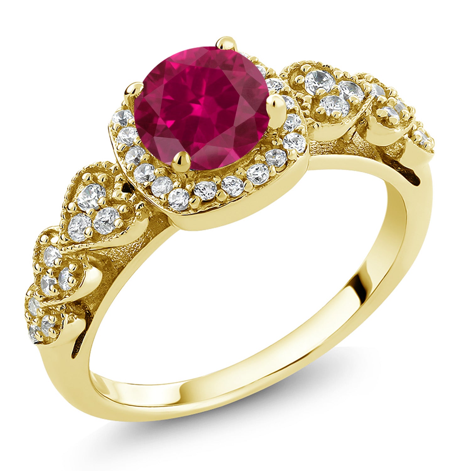 Created Ruby - July_9_Ring in 925 Yellow Gold Plated Silver