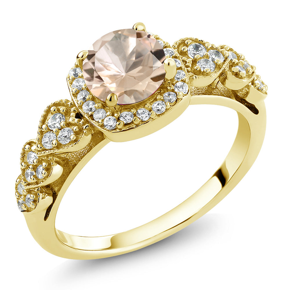 Morganite - October_8_Ring in 925 Yellow Gold Plated Silver