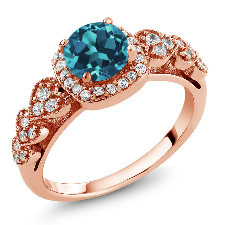 London Blue Topaz_5_Ring in 925 Rose Gold Plated Silver