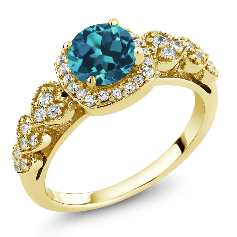 London Blue Topaz - November_5_Ring in 925 Yellow Gold Plated Silver