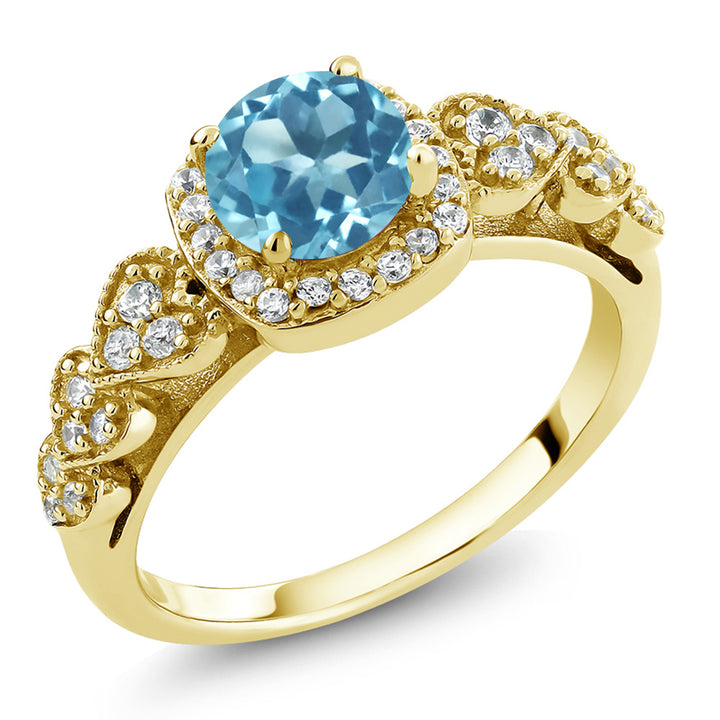 Swiss Blue Topaz - November_5_Ring in 925 Yellow Gold Plated Silver