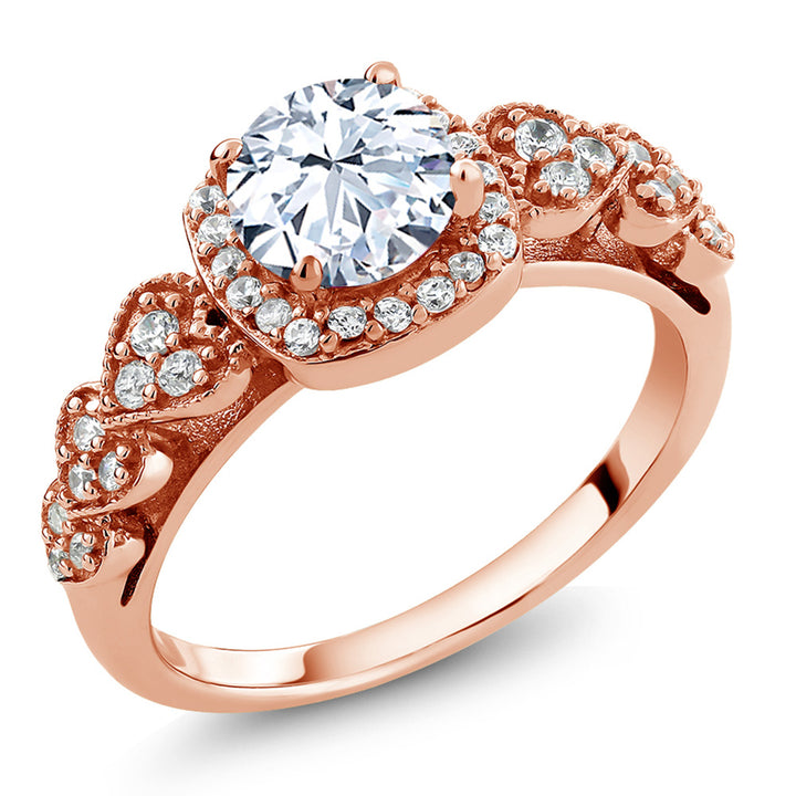 White Created Sapphire_5_Ring in 925 Rose Gold Plated Silver