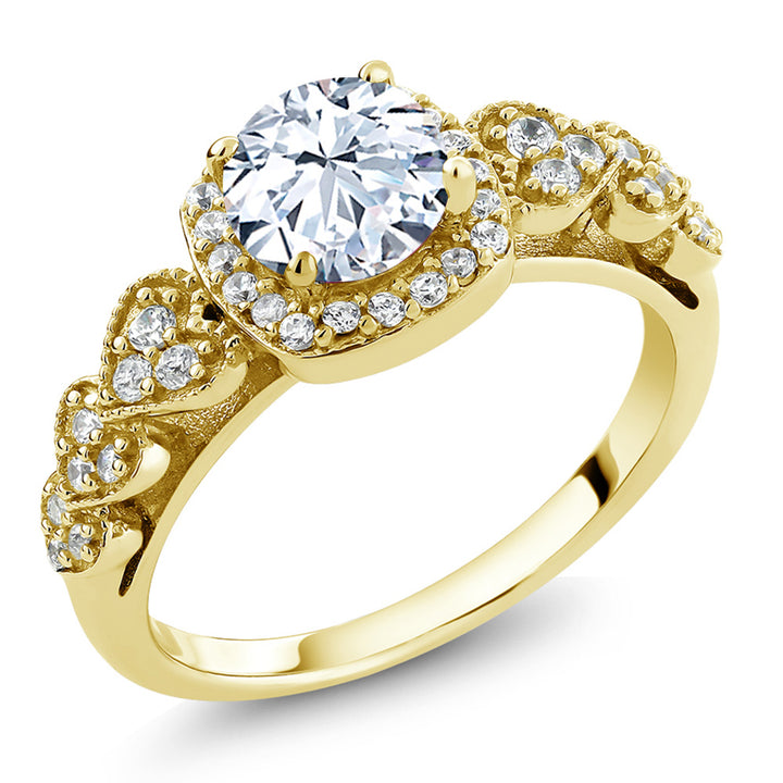 White Created Sapphire_7_Ring in 18K Yellow Gold Plated Silver
