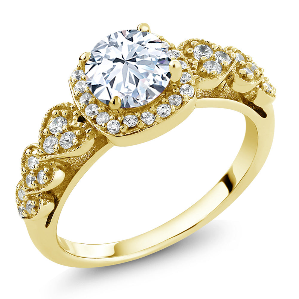 White Created Sapphire - September_7_Ring in 925 Yellow Gold Plated Silver