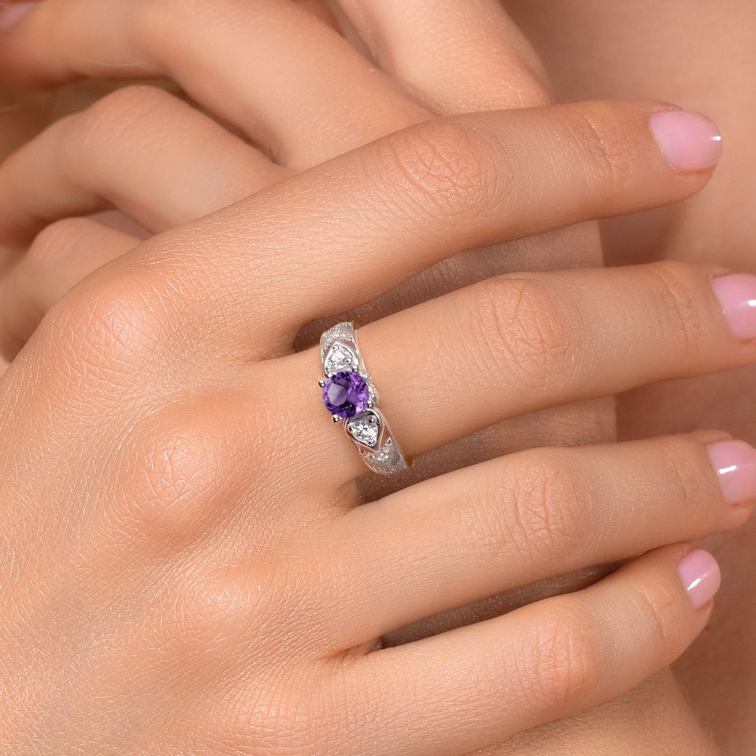 Amethyst and Zirconia_Ring in 925 Sterling Silver